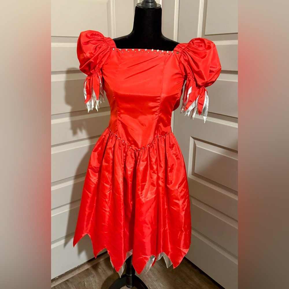 Zaza Couturier Fashion Design Red Satin Dress with Silver Accents
